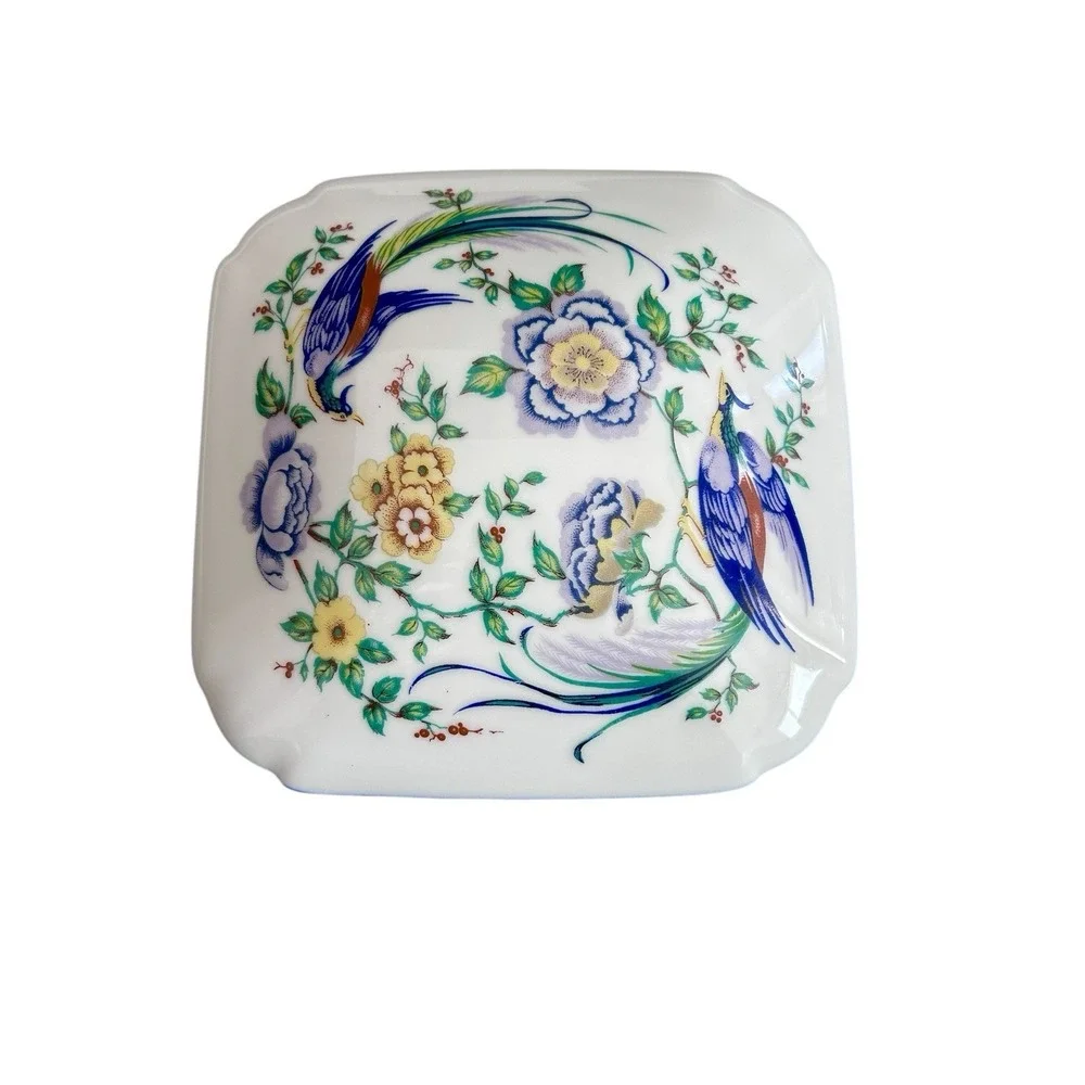 Limoges France Birds Of Paradise Trinket Box‎ Vanity Dresser Porcelain Square